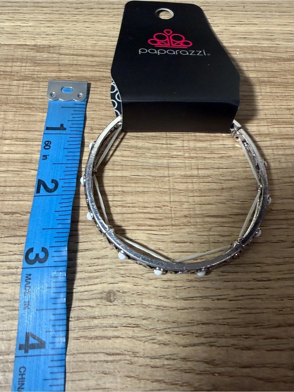 paparazzi Silver-Tone Scroll Bangle with White Accents